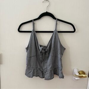 Japna Black & White Gingham Tie-Front Tank